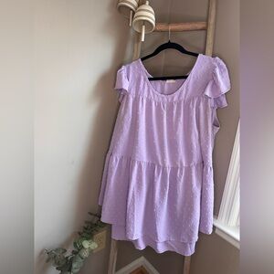 Chic Soul Light Lilac Tiered Swiss Dot Flutter Top